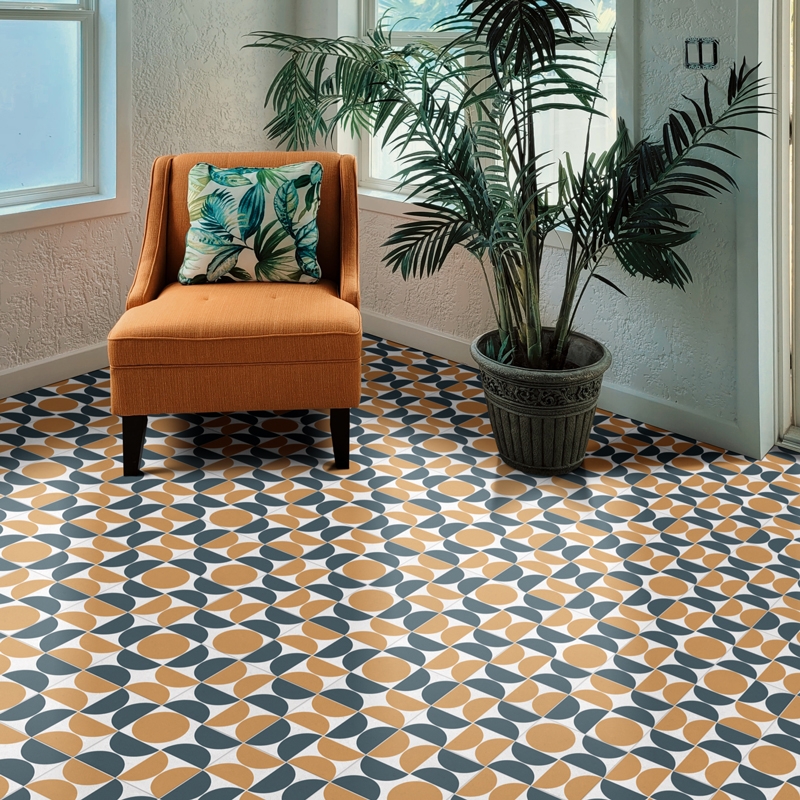 Sheet Vinyl Flooring featuring Ochre MCM Geometric Design