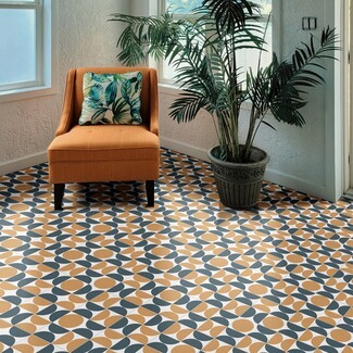 Sheet Vinyl Flooring featuring Ochre MCM Geometric Design