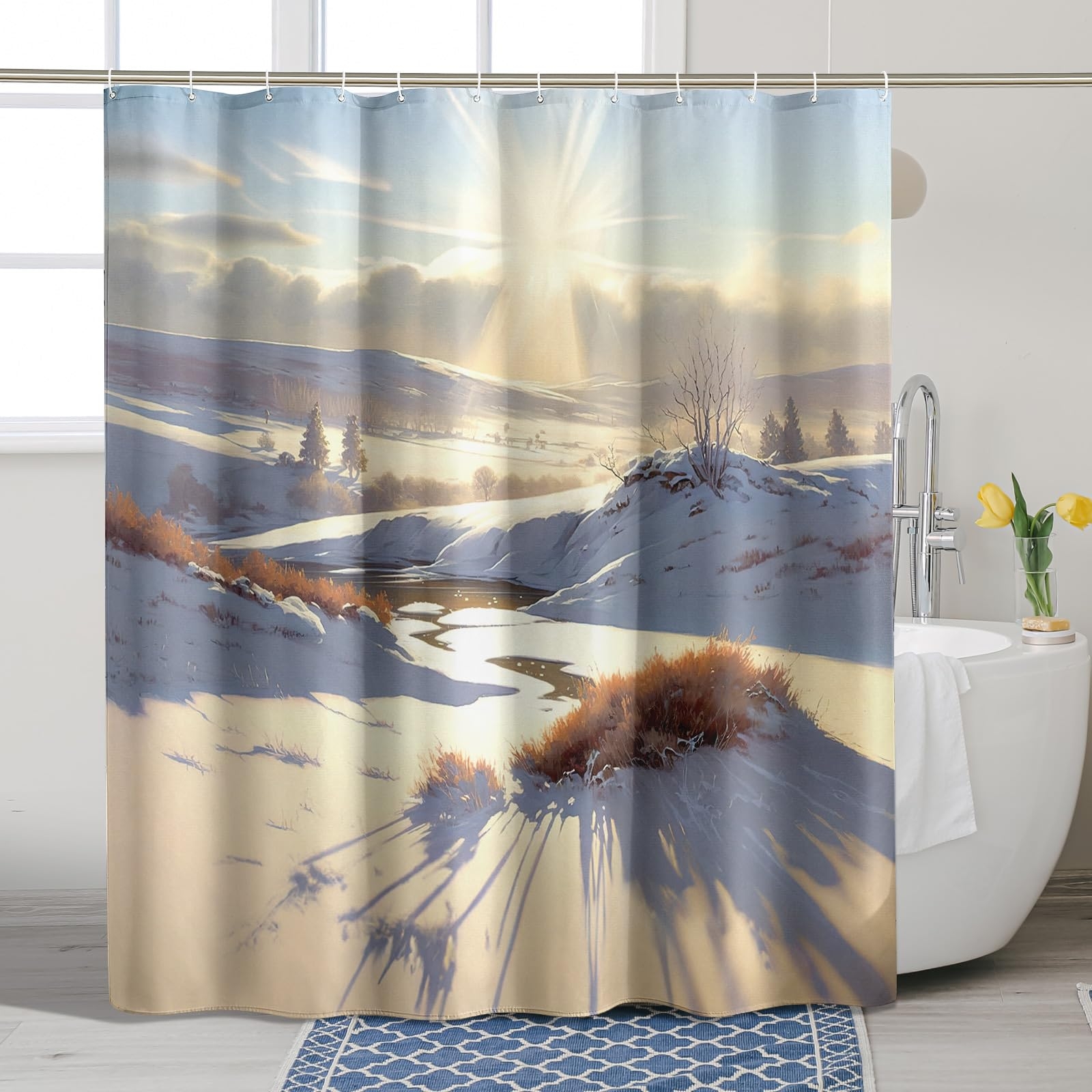 Shower Curtain: Golden Sunburst Winter Wilderness Scene Landscape