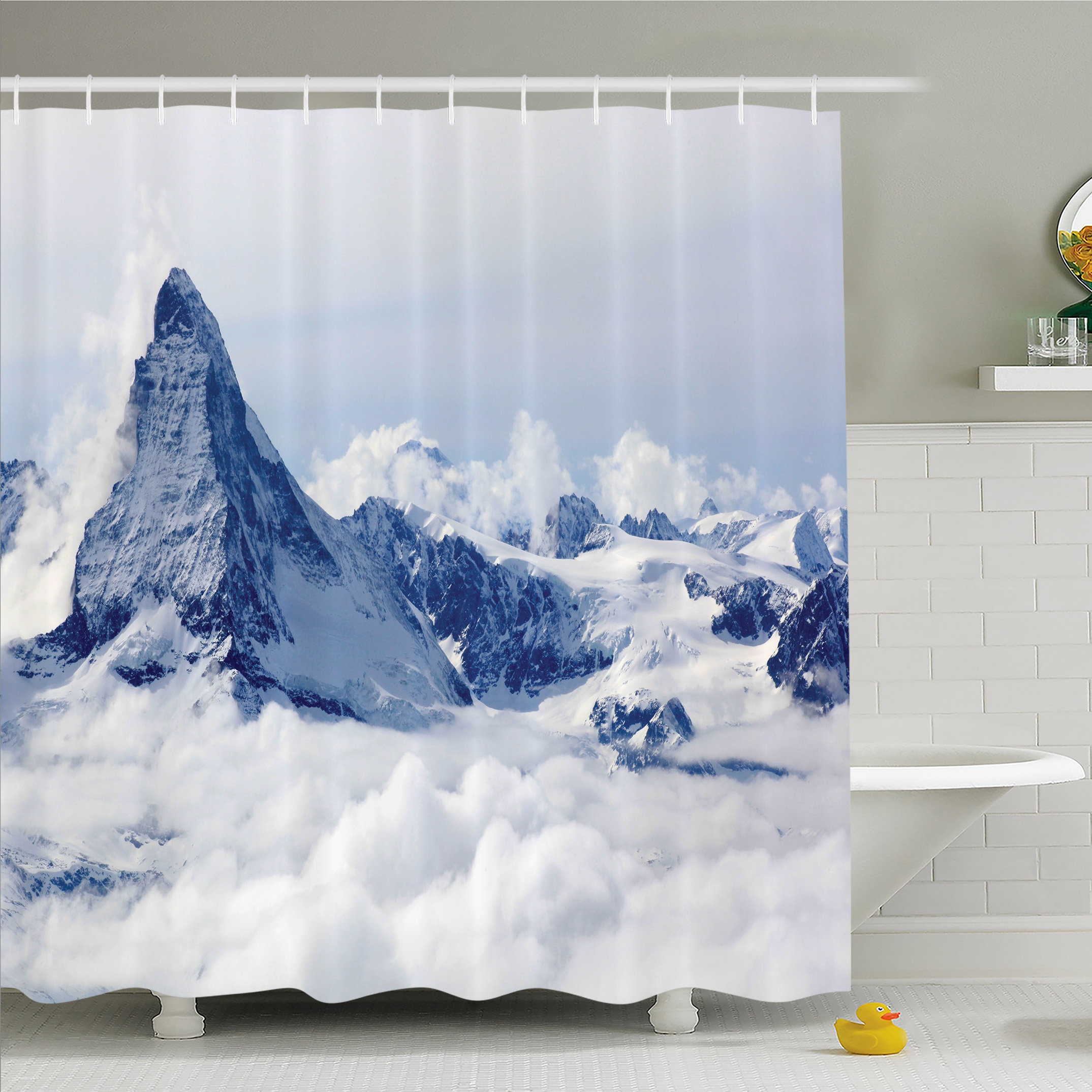 Shower Curtain: Icy Blue Cold Peak Summit Pattern Alpine Decor