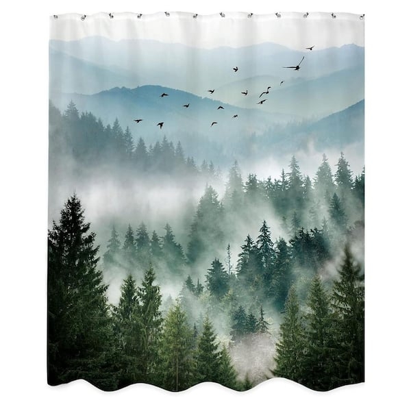 Shower Curtain: Layered Atmospheric Depth Forest Landscape Decor