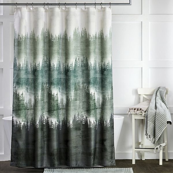 Shower Curtain: Sage Green Ombre Gradient Misty Mountain Design
