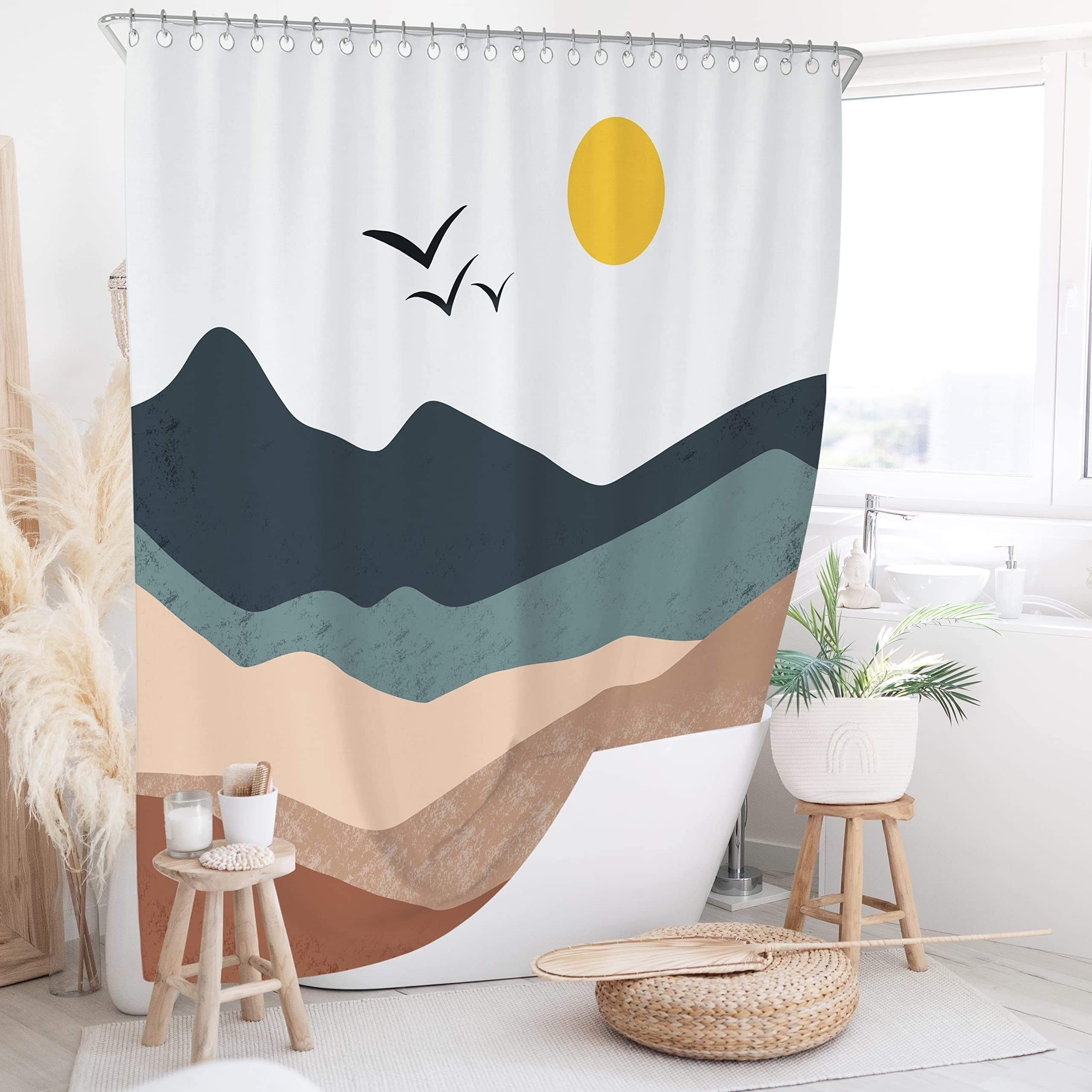 Shower Curtain: Terracotta Earthy Palette Boho Mountain Landscape