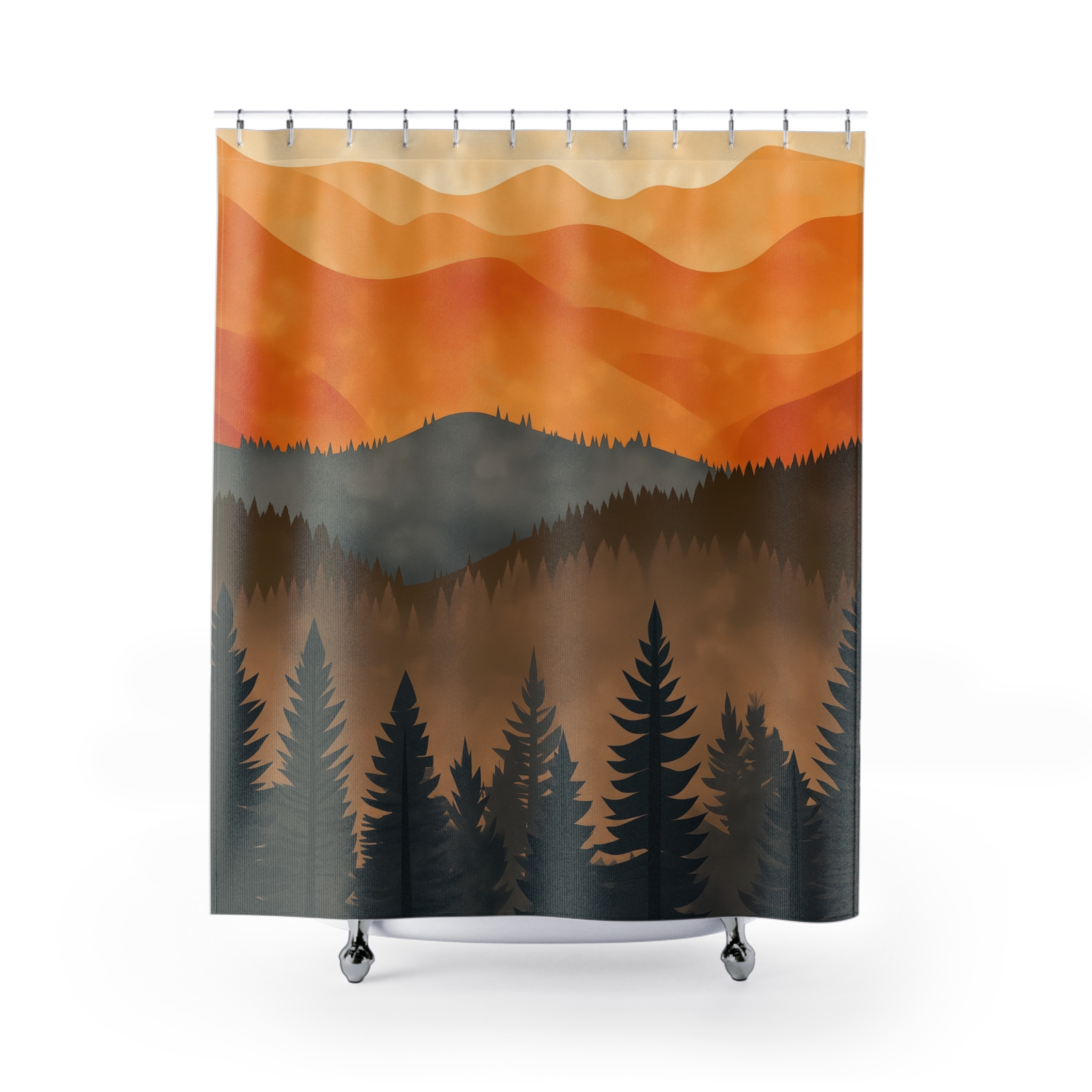 Shower Curtain: Warm Gradient Burnt Orange Smoky Mountain Art