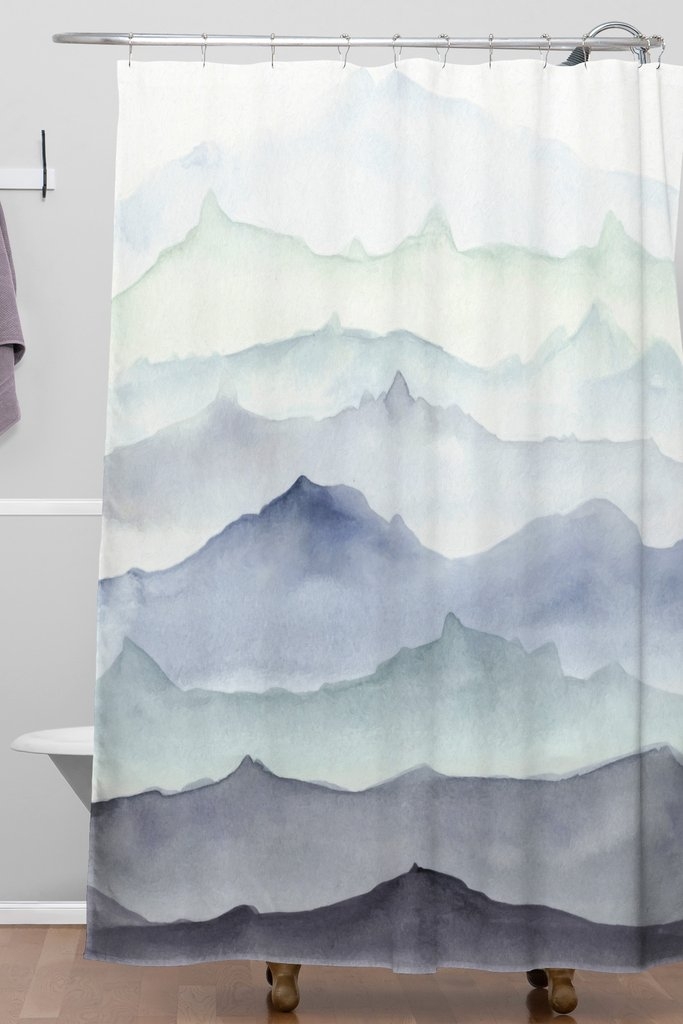 Shower Curtain: Watercolor Effect Misty Aesthetic Woven Landscape