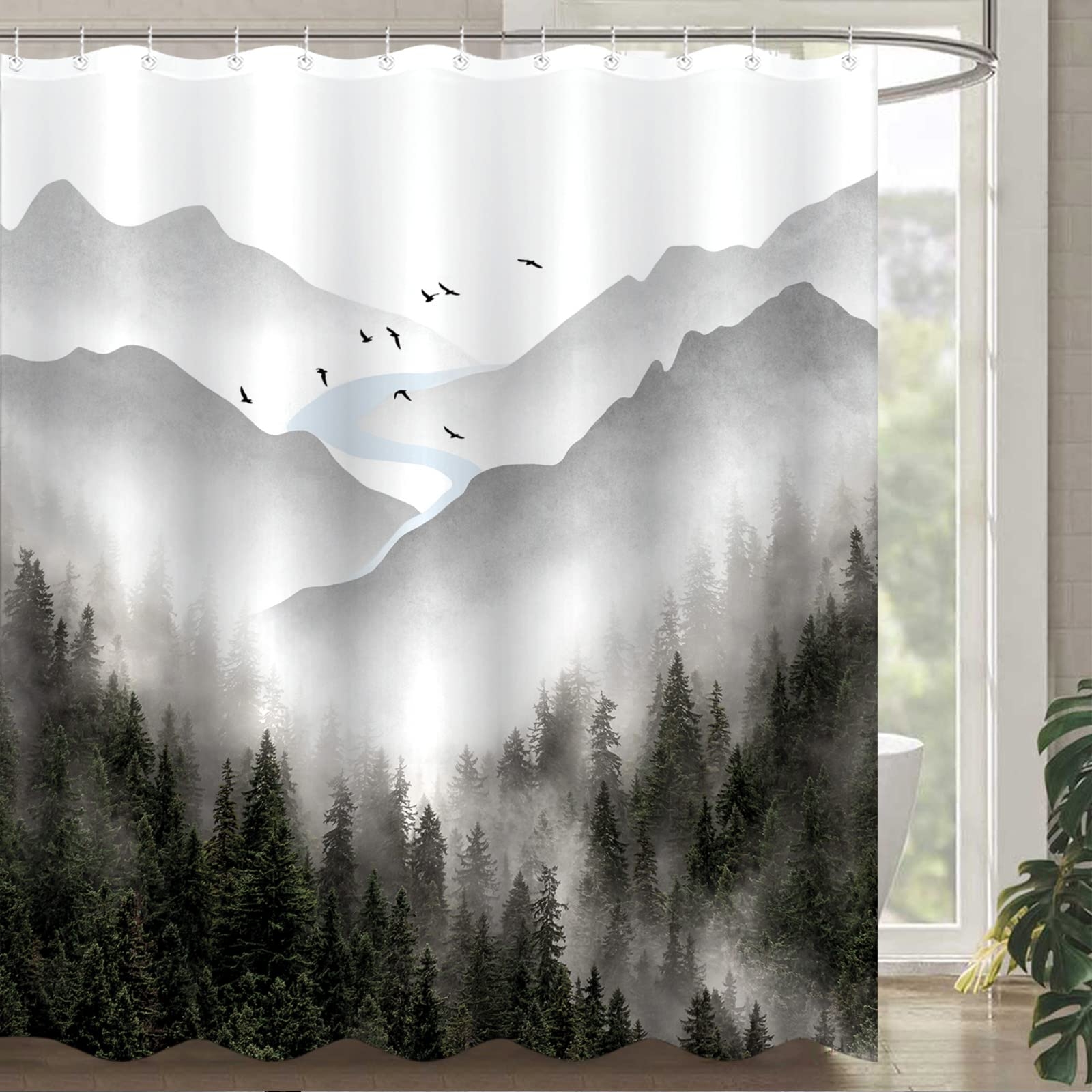 Shower Curtain: Winding River Print Scandinavian Minimalism Decor