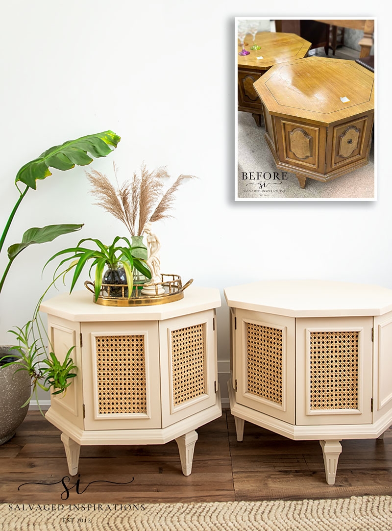 Side Table with Cane Door Panels and Tapered Legs