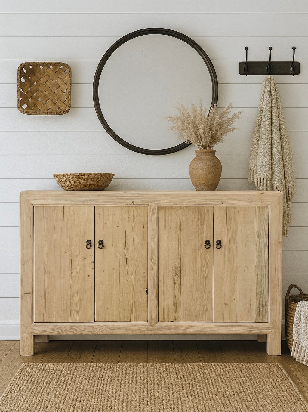Sideboard Cabinet using Ring Pulls and Ming Style Wood Credenza