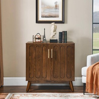 Sideboard Cabinet with Pill Shaped Carving and Walnut Wood