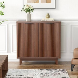 Sideboard Cabinet with Walnut Fluted Doors & Tapered Legs
