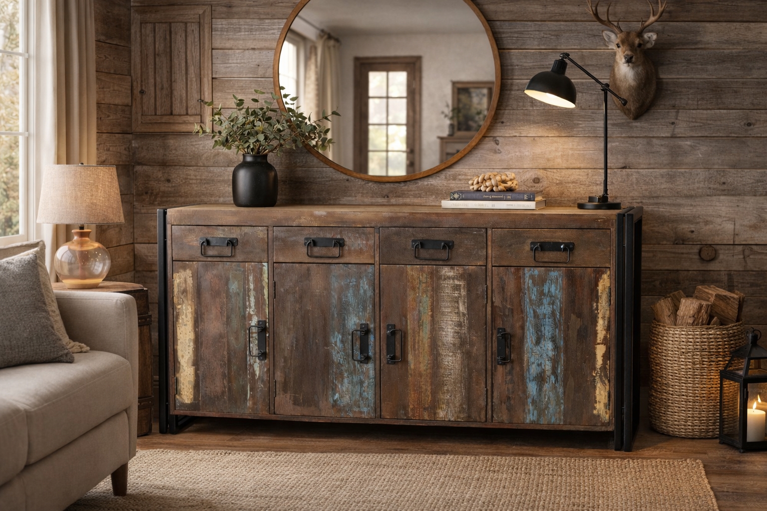 Sideboard displaying Multi Colored Finish and Industrial Buffet