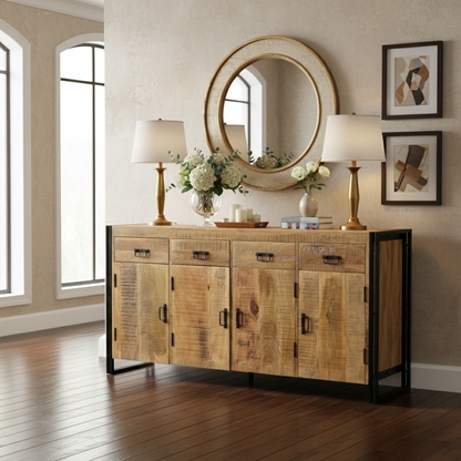 Sideboard featuring Industrial Metal and 4 Door Credenza