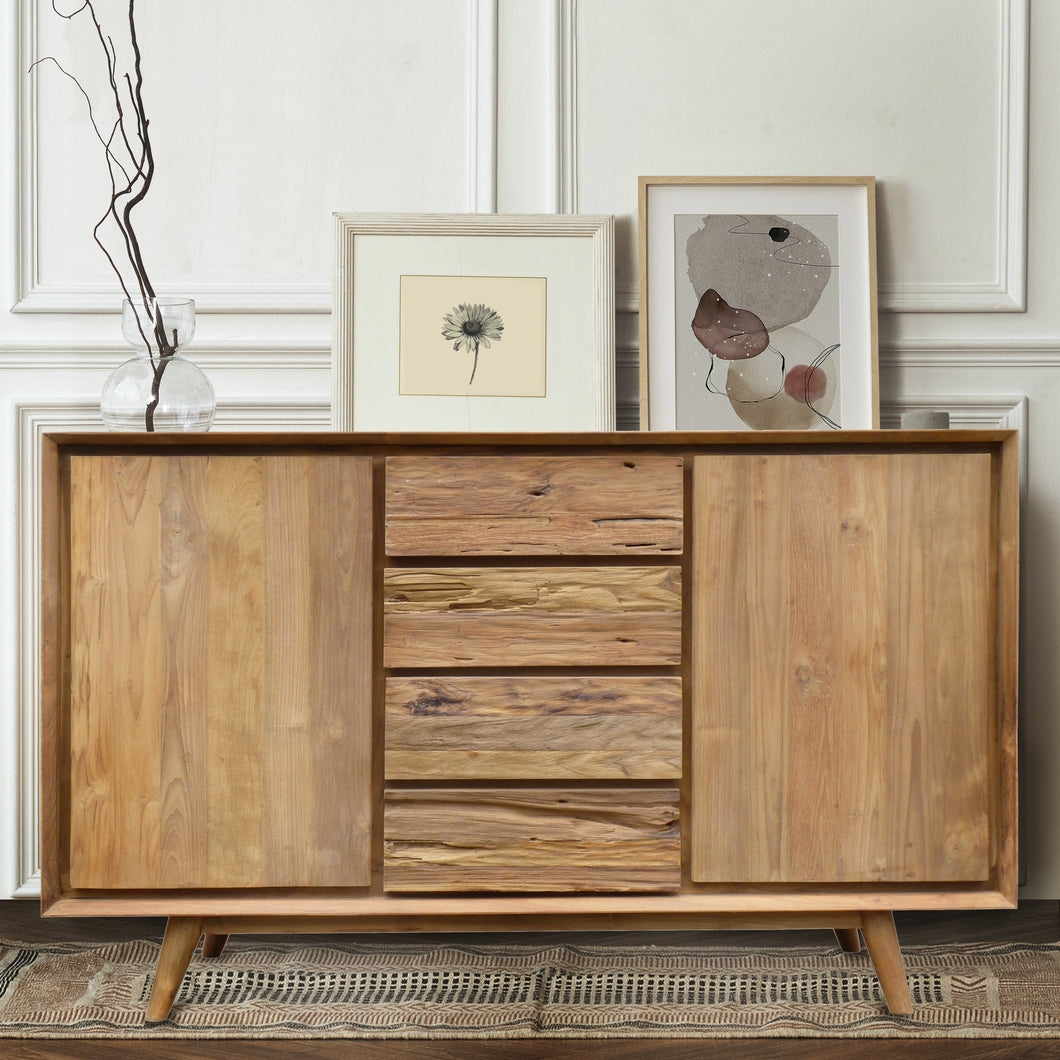 Sideboard Recycled Teak Rough Hewn Texture 4 Drawer Cabinet