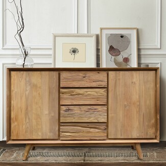 Sideboard Recycled Teak Rough Hewn Texture 4 Drawer Cabinet