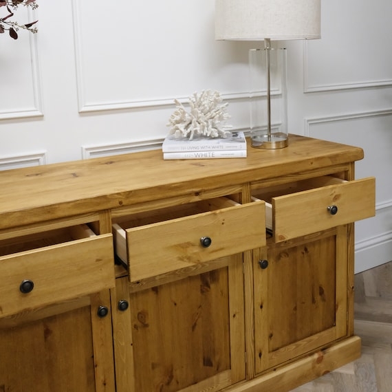 Sideboard with Aged Oak Finish and Aged Oak 4-Drawer Credenza