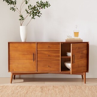 Sideboard with Beveled Frame and Acorn Finish Storage