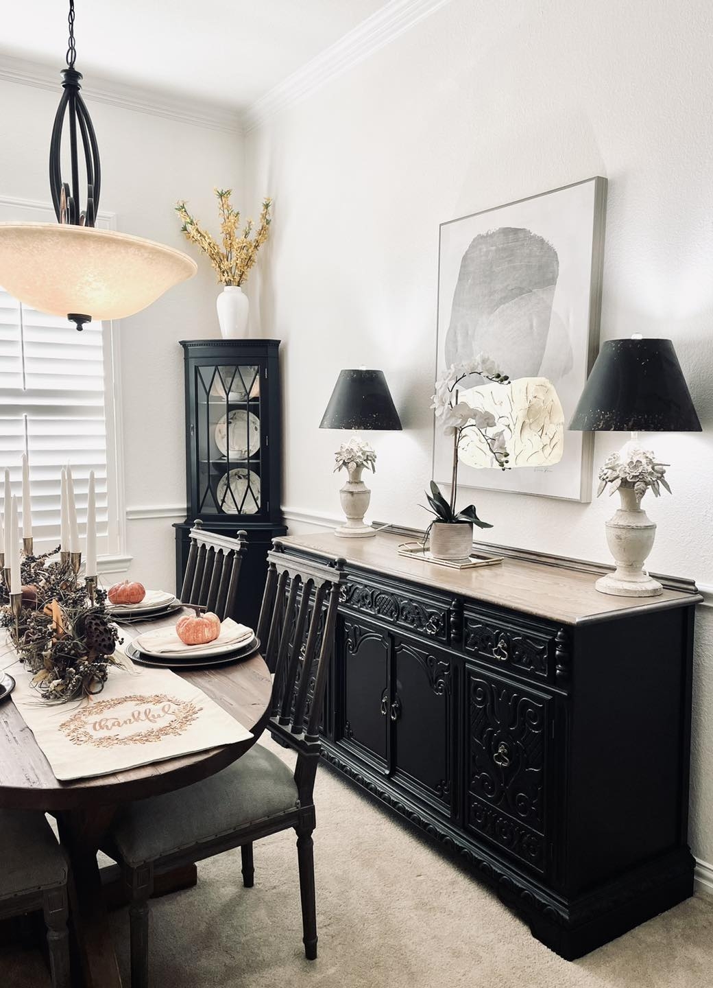 Sideboard with Carved Detailing and Matte Black Finish