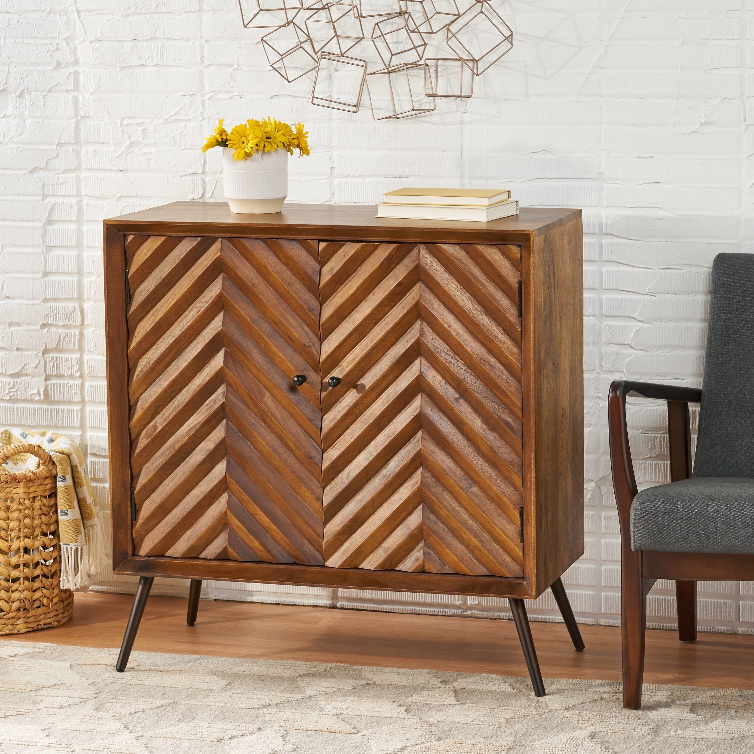 Sideboard with Chevron Pattern and Mango Wood Texture