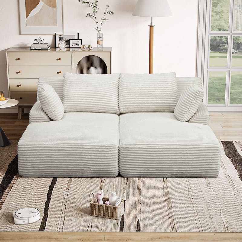 Sleeper Sofa: Double Chaise with Ribbed Corduroy Texture