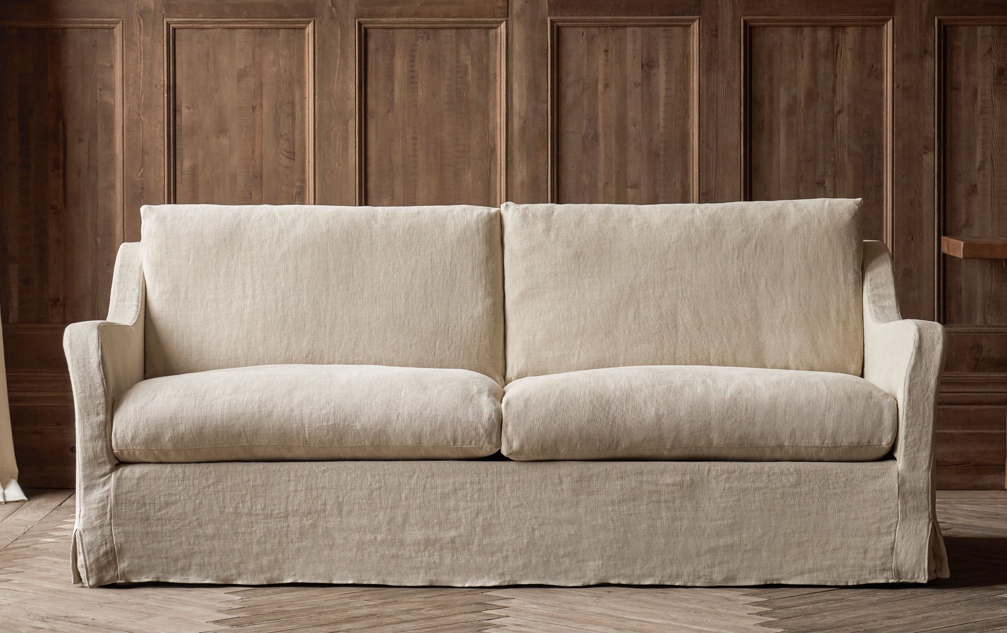 Slipcovered Sofa Sloped Arms Oatmeal Transitional Seating
