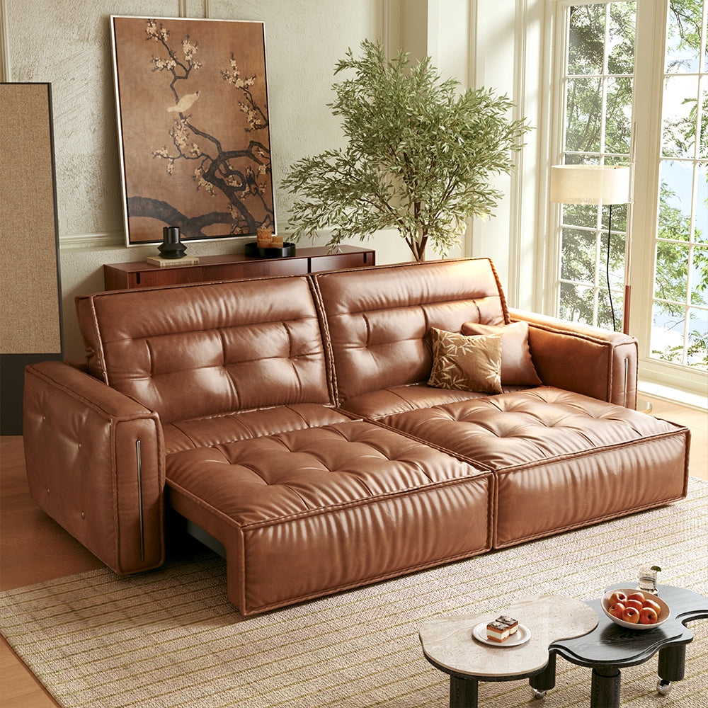 Sofa Bed: Electric Extension Recliner in Tufted Leather