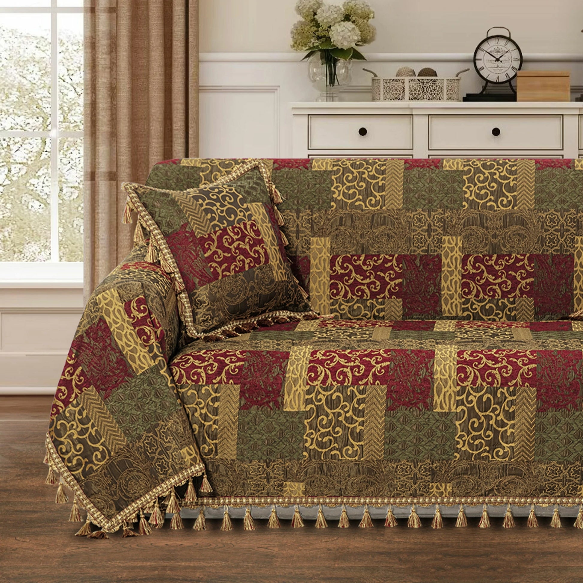 Sofa Cover with Tassel Fringe and Woven Jacquard Texture