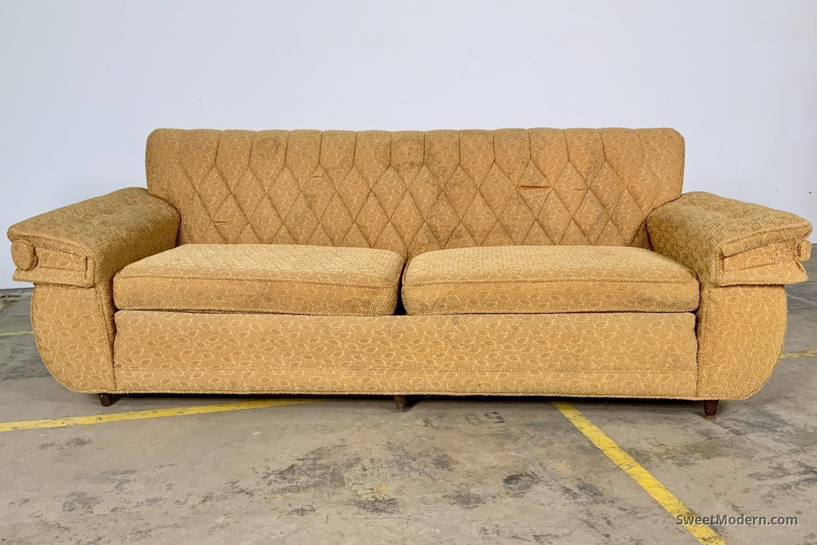 Sofa: Diamond Tufting and Sculptural Arms in Mustard Yellow