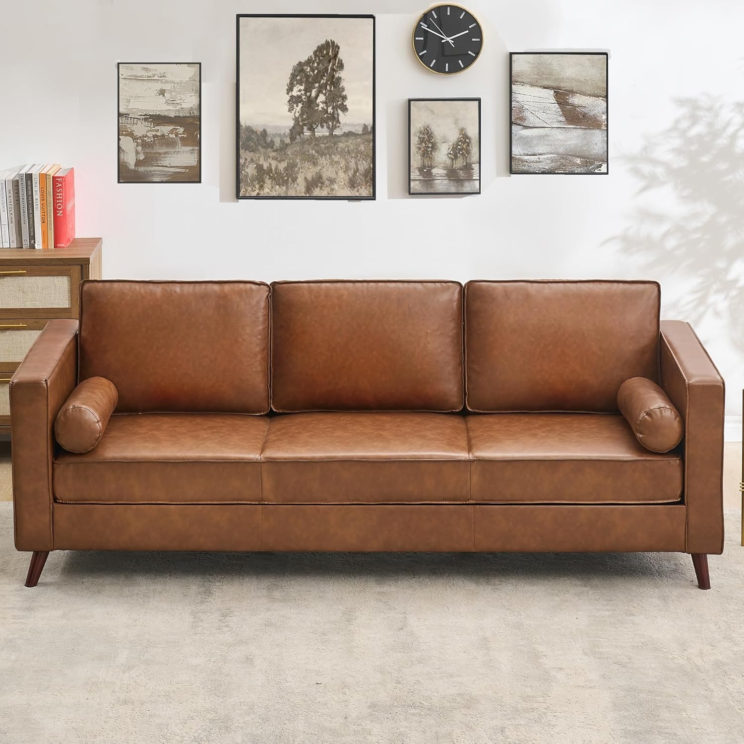 Sofa in Modern Three Seater Design with Bolster Pillows