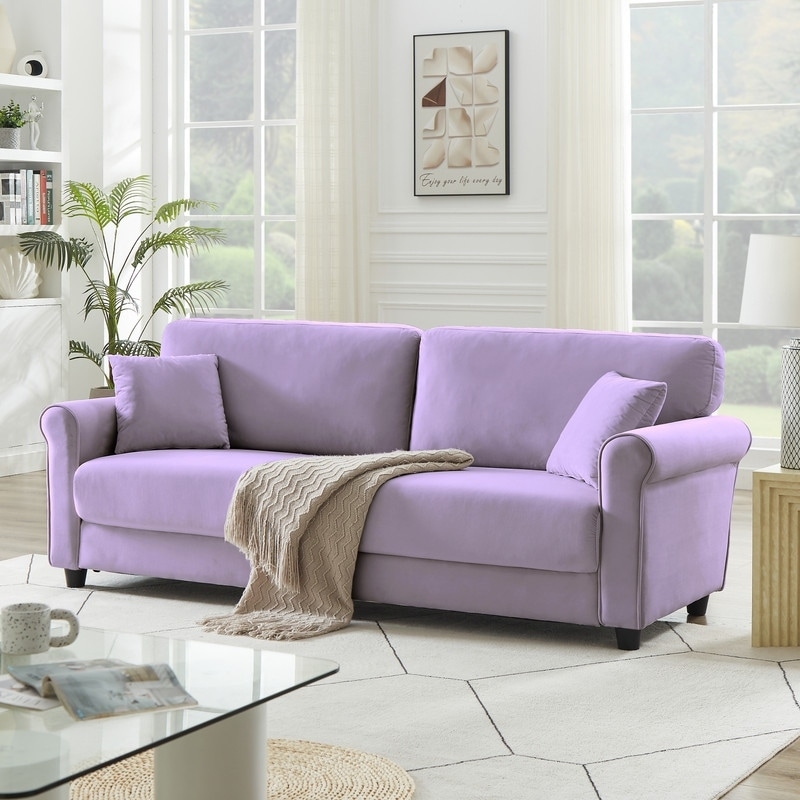 Sofa - Lavender Velvet with Recessed Rolled Arms