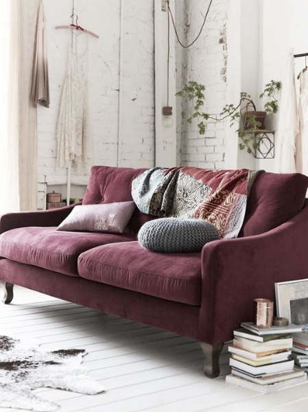 Sofa - Mauve Velvet Upholstery and Traditional Turned Legs