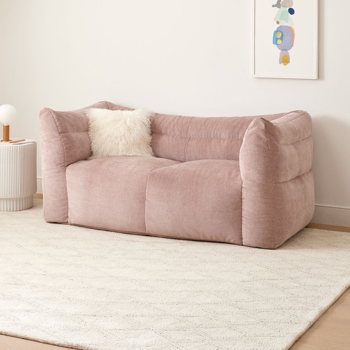 Sofa - Overstuffed Silhouette and Ribbed Blush Pink Fabric