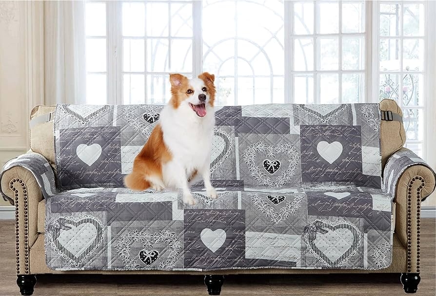 Sofa Protector with Heart Patchwork and Adjustable Strap