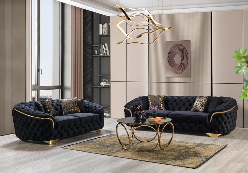 Sofa Set Curved Silhouette Gold Trim Curved Tuxedo Sofa Set