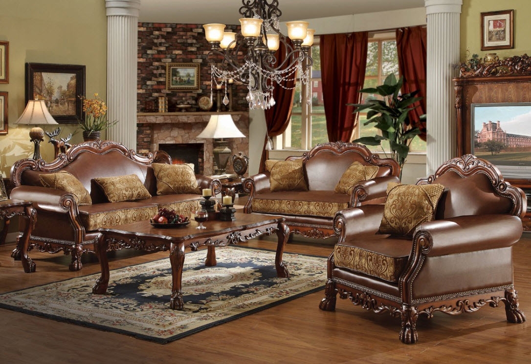 Sofa Set: Ornate Carvings and Claw Feet Cherry Oak Seating