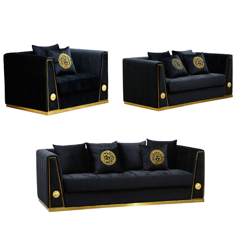 Sofa Set showcasing Polished Medallion Accents and Tufted Sides