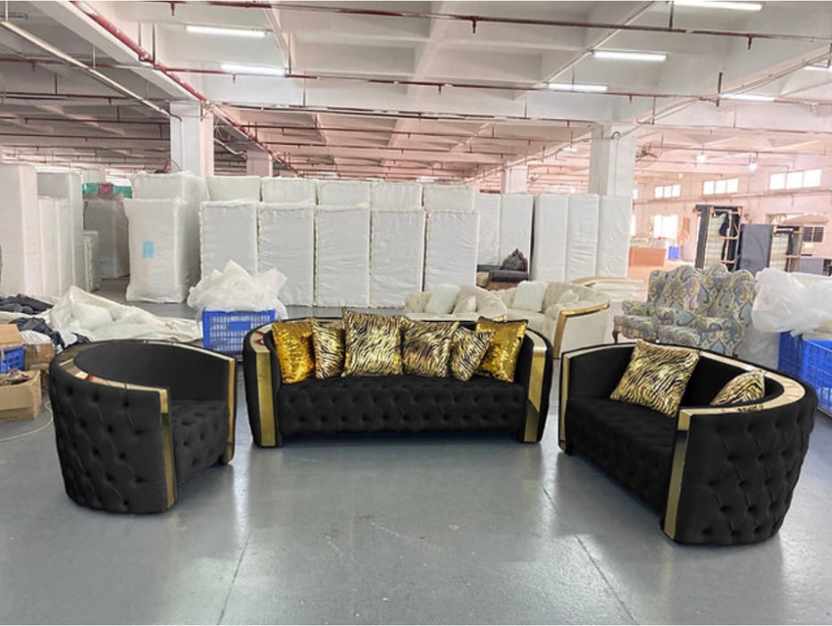 Sofa Set showing Dark Button Tufting and Curved Silhouette