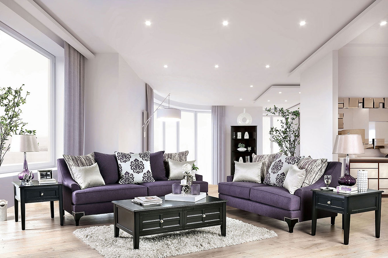Sofa Set - Silver Nailhead Trim and Jewel Tone Furniture