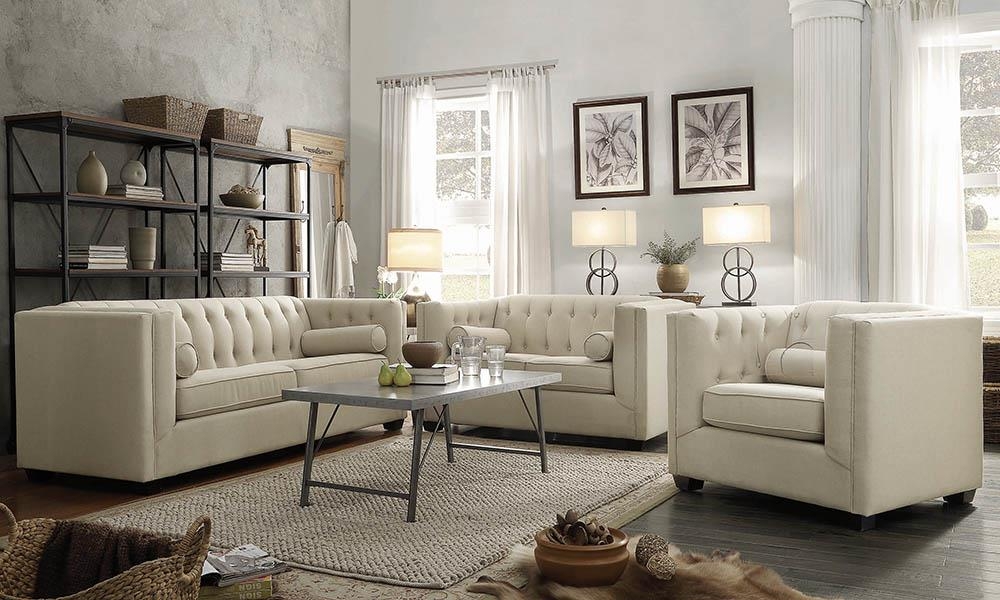Sofa Set with Button Tufted Back and Bolster Pillows