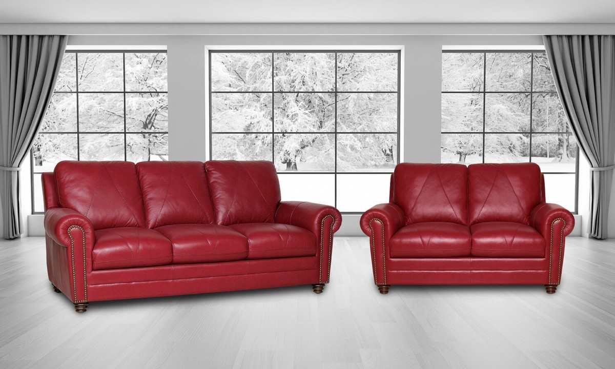 Sofa Set with Geometric Stitching for Traditional Nailhead Set
