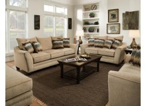 Sofa Set with Zigzag Accent Pillows and Slatted Table