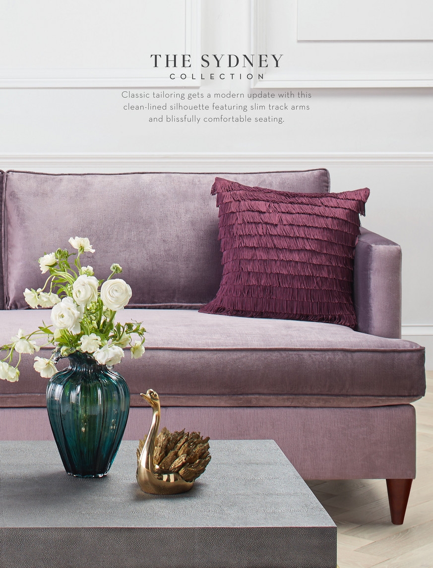 Sofa - Slim Track Arms and Tiered Fringe Accent Pillow