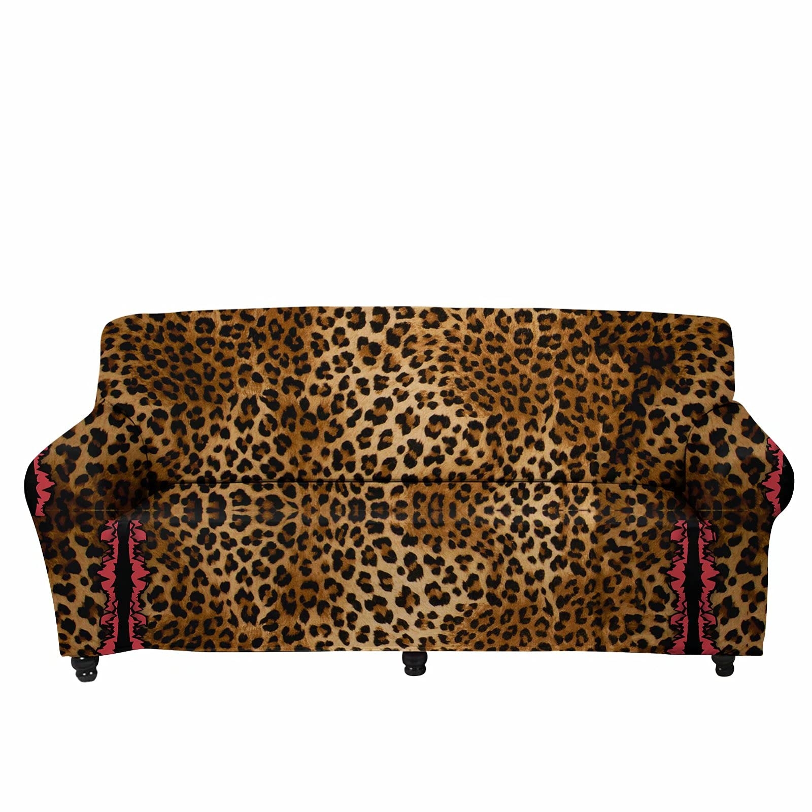 Sofa Slipcover Pink Zigzag Trim Stretchy Animal Print