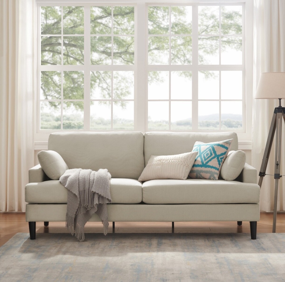 Sofa Tapered Legs Track Arms Two Cushion Modern Seating