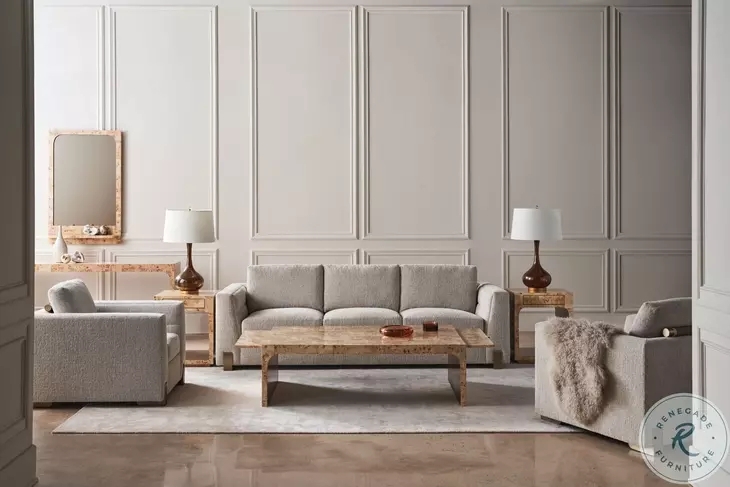 Sofa with Burl Wood Pattern Table and Nubby Upholstery
