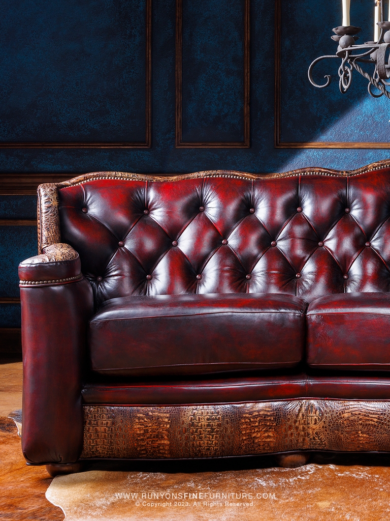 Sofa with Croc Print Base for a Western Tufted Leather Couch