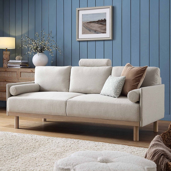 Sofa with Cylindrical Bolsters and Timber Base Frame