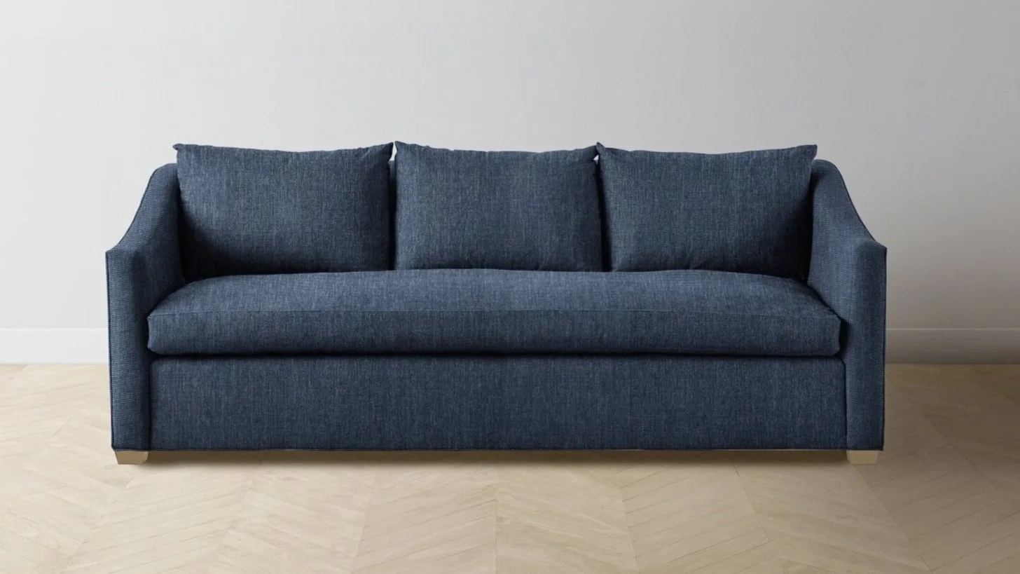 Sofa With Denim Blue Fabric Sloped Arm And Denim Blue Sofa Style