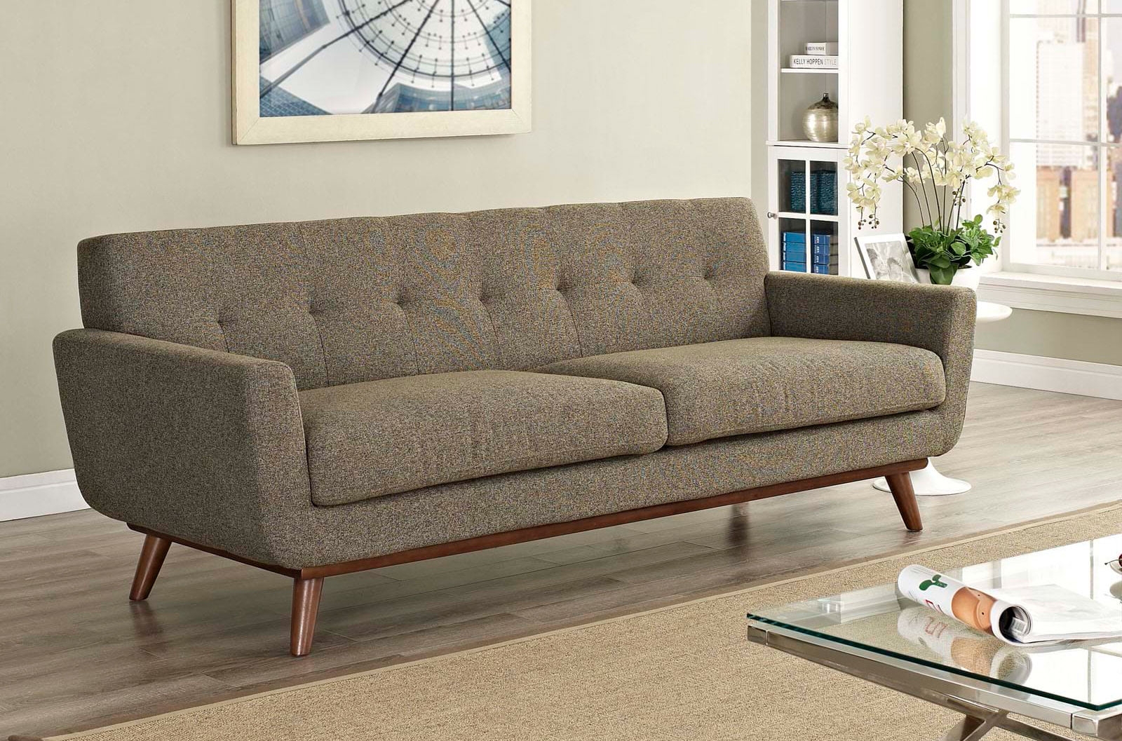 Sofa with Flared Arms and Mid-Century Modern Profile