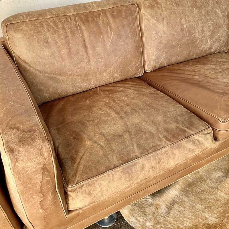 Sofa with Heavily Distressed Patina in a Boxy Profile