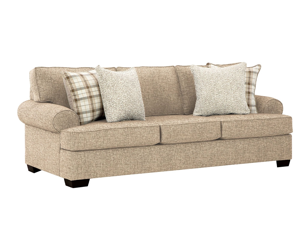 Sofa with Rolled Arms and Oatmeal Textured Fabric Becker Seating